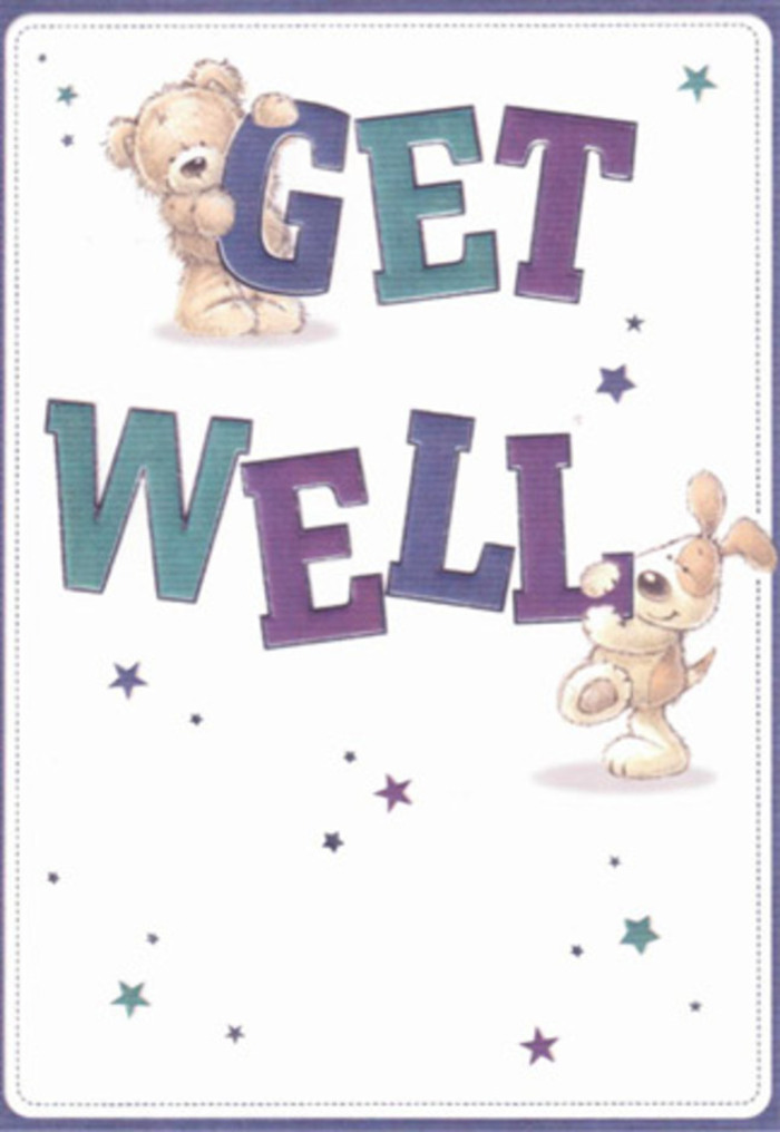 Celebrating the art of gentle encouragement, this get well card delivers its heartfelt wishes with remarkable warmth and charm, resonant with the familial care of Bromley. At the forefront, a lovable bear and cheerful puppy come alive through artistically textured fur-soft to the eye and emotionally inviting, as comforting as a favourite throw in a Bromley sitting room. Surrounding them, playful stars pirouette through clear space, as if scattering hope the way flower petals drift on a spring breeze through Kelsey Park. The confident, large typography sits anchored in shades of purple and aquamarine, infusing the design with a reassuring sense of clarity and trust. One can almost feel the tactile delight of the bear's fluffy coat and the puppy's velvety ears, bringing the scene into heartwarming focus. Imagine gifting this card alongside a locally curated bouquet: together, they become a double gesture of compassion and cheer for someone recovering near Bromley South. The lightness and positivity of this illustration reflect the same spirit found in every thoughtful arrangement by your neighborhood florist, making it a perfect messenger for hope and recovery.